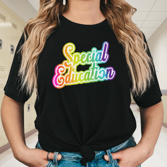 Special Education Lisa Frank inspired neon rainbow T-shirt teachers back to school