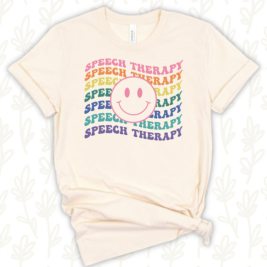 SLP speech therapy teacher shirt | speech language | speech pathologist | retro rainbow T-shirt, communication shirt